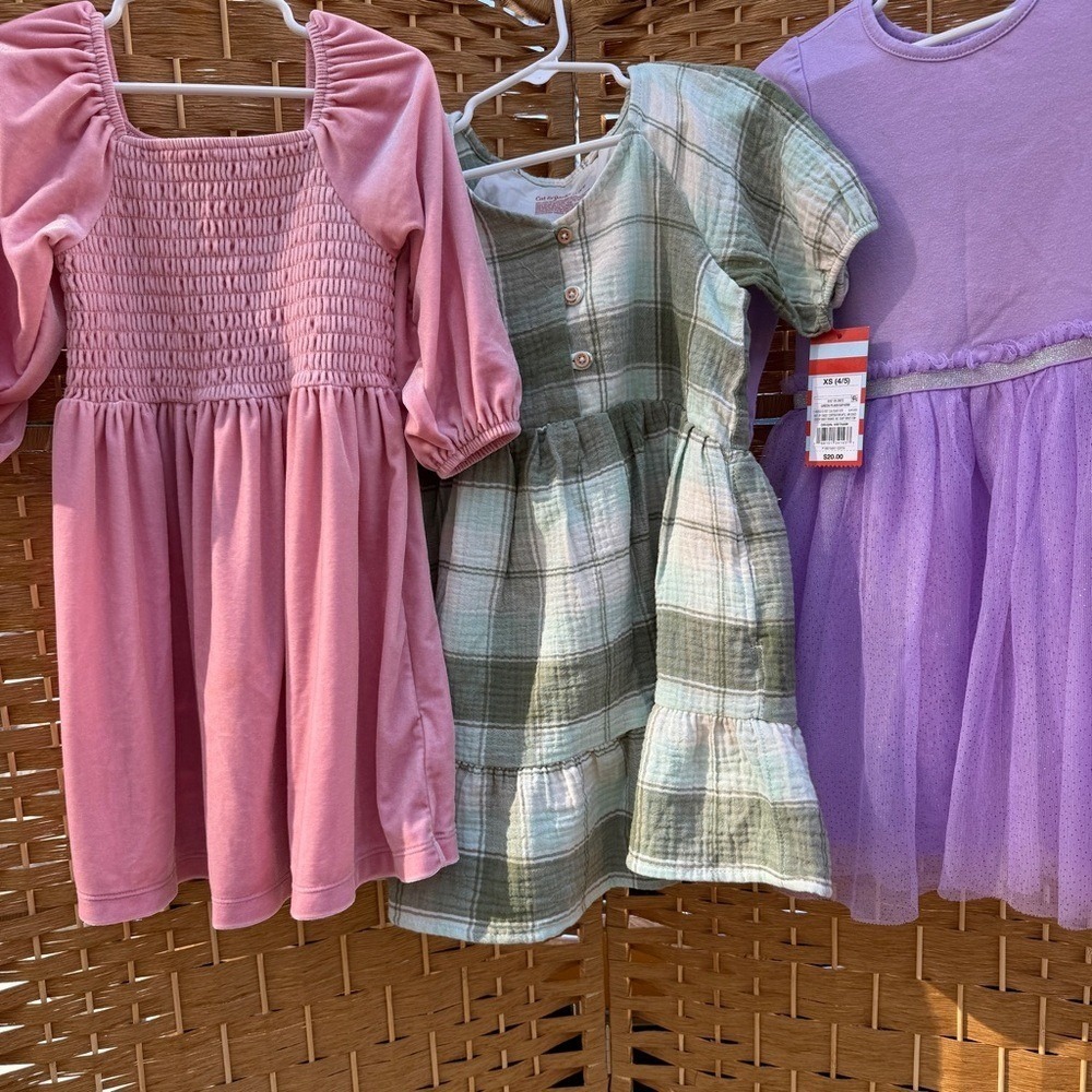 Toddler Girl 5T (1 is XS 4/5) Dress Bundle Green / Pink / Purple